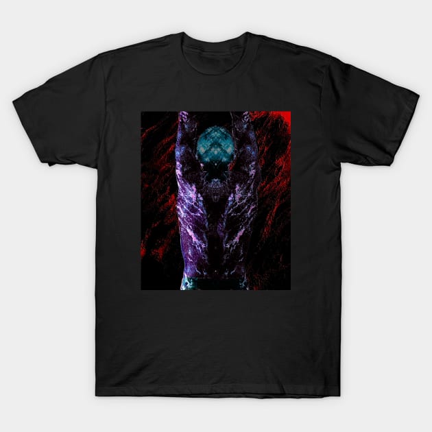 Portrait, digital collage and special processing. Men's back. Mystic. Energy waves. Red and violet. Emboss. T-Shirt by 234TeeUser234